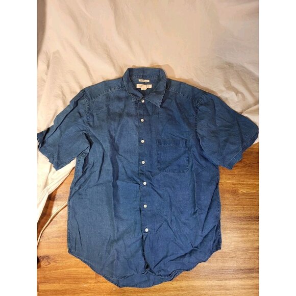 Vintage L Magnin 100% Irish Linen S/S Mens Button Up Blue Large‎ - Picture 1 of 3